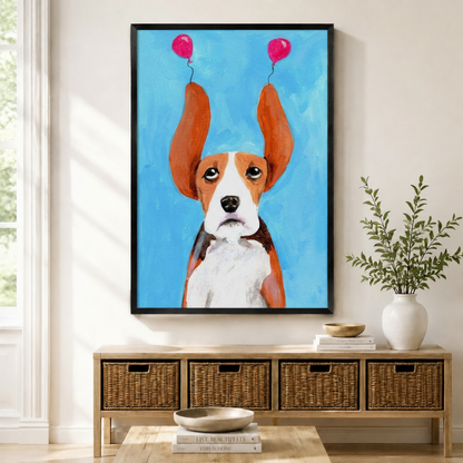 Sad Beagle Balloon Funny Canvas Wall Art