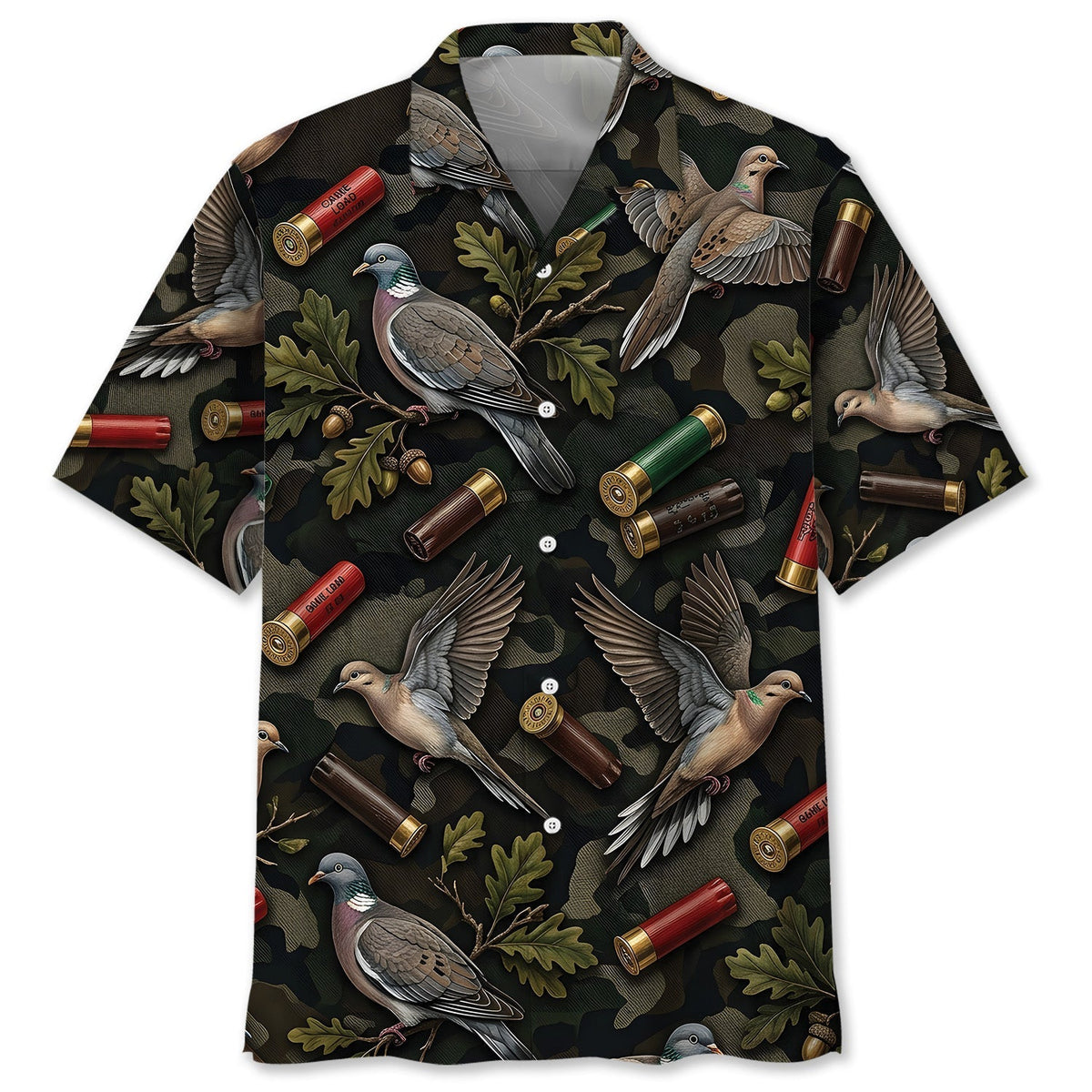 Vintage Wild Dove Hunting Camouflage Black Hawaiian Shirt