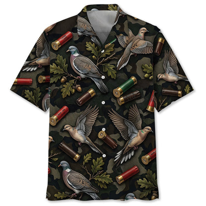 Vintage Wild Dove Hunting Camouflage Black Hawaiian Shirt