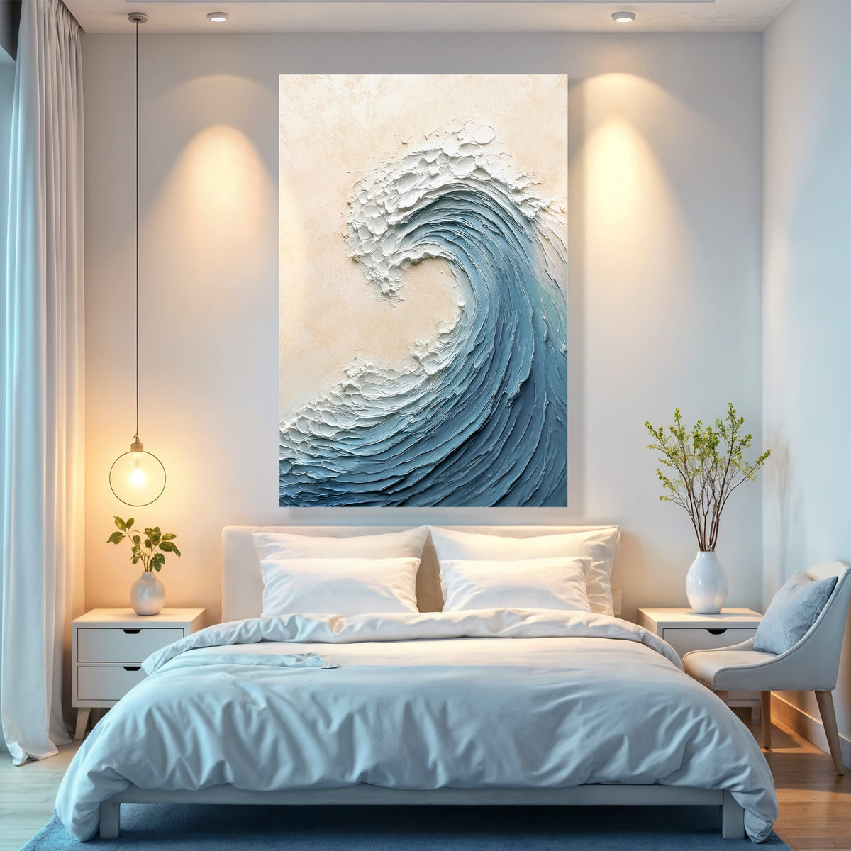 Blue Minimalist Beach Wave Wall Art