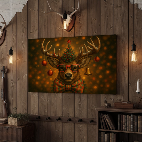 Deer Christmas Party 3D Wrapped Canvas Wall Art