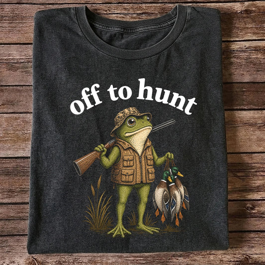 Off to Hunt T-Shirt, Funny Frog Duck Hunting Tee