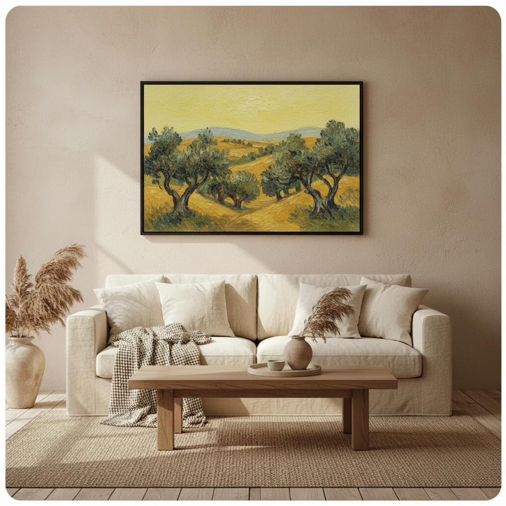 Olive Grove Landscape Canvas Wall Art – Framed