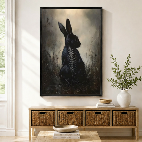 Dark Gothic Black Rabbit Spine Oil Painting Canvas Print