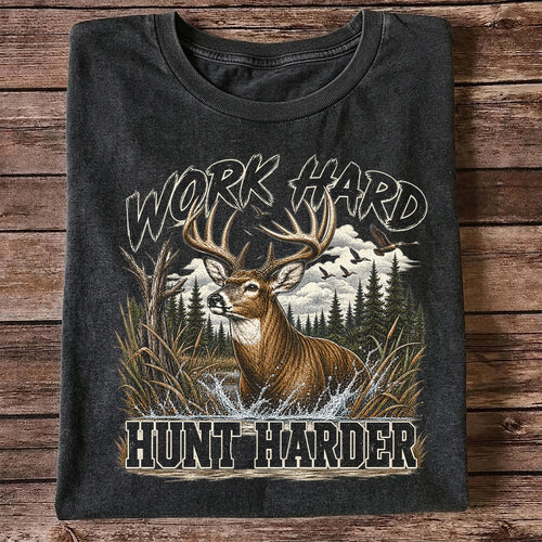 Work Hard Hunt Harder T-Shirt, Vintage Deer Hunting Tee