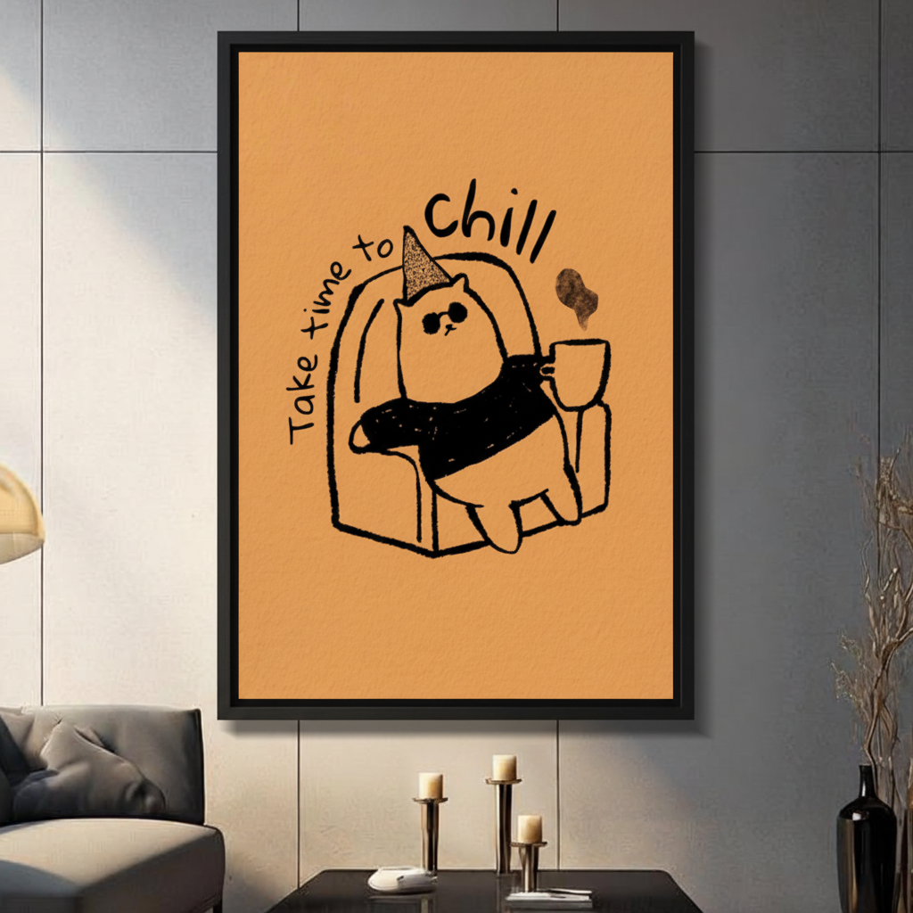 Take Time to Chill Cat Coffee Funny Canvas Print
