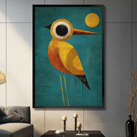 Abstract Golden Bird Teal Canvas Art Wall Art