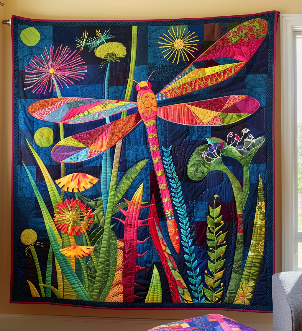 Dragonfly Dreamscape Quilted Blanket - Throw (55" x 60")