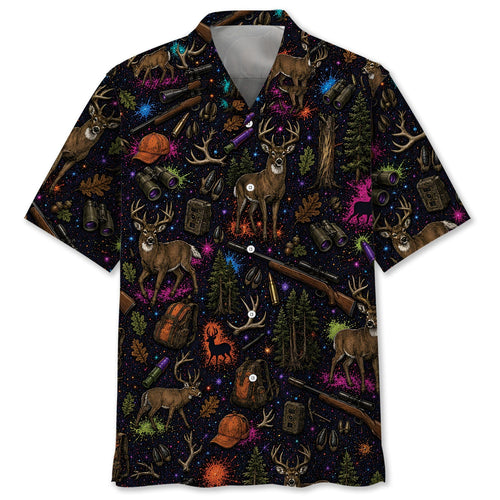 Retro Deer Hunting Colorful Hawaiian Shirt