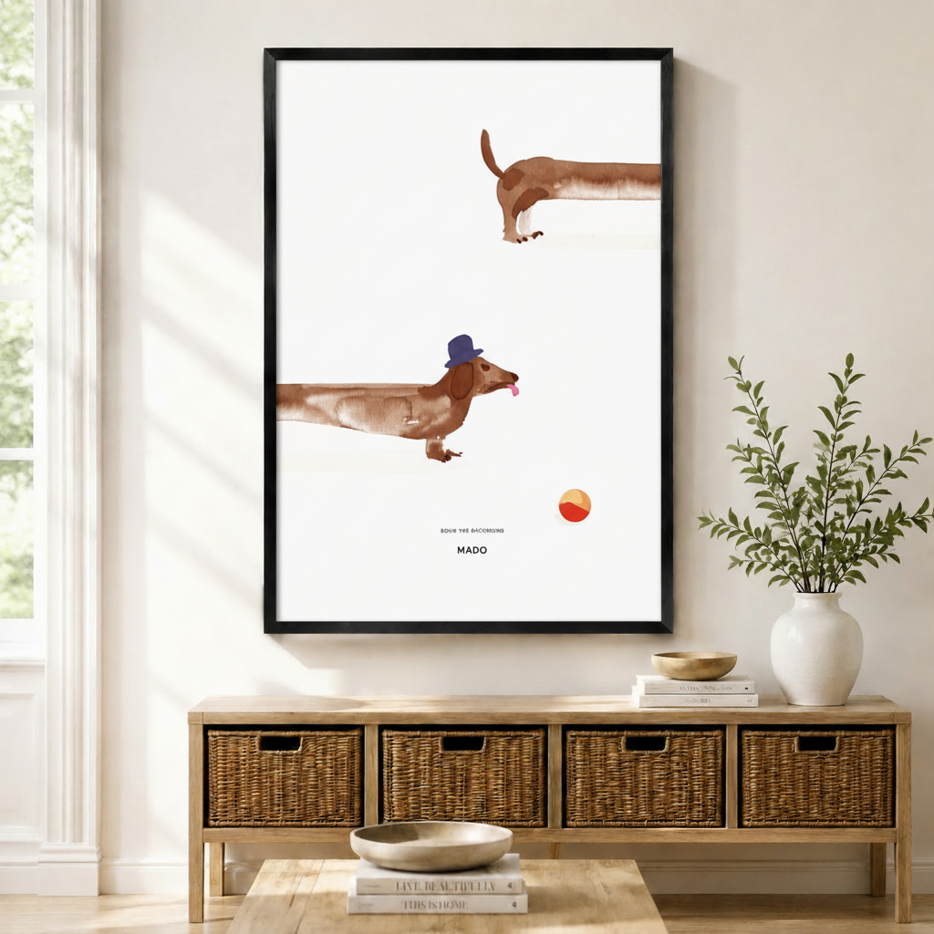 Dachshund Playing Ball Minimalist Canvas Wall Art