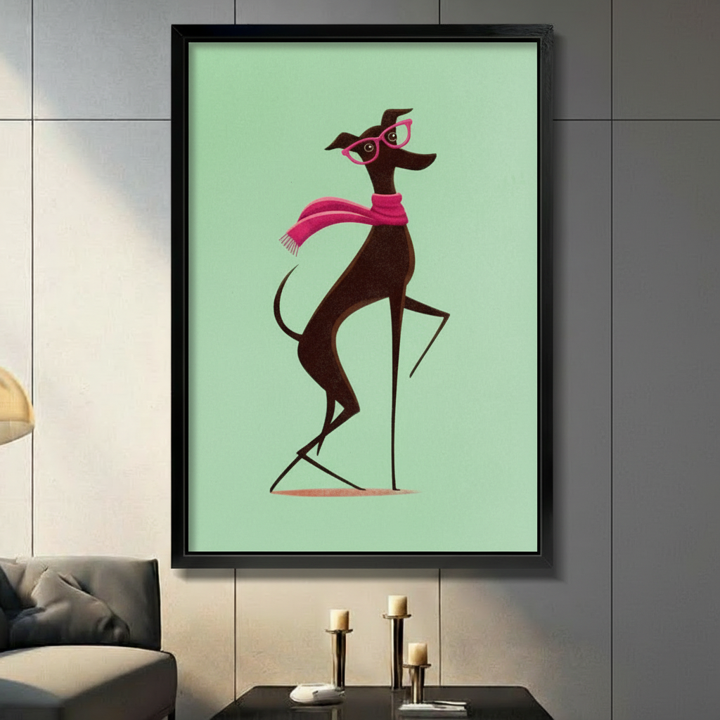 Chic Greyhound Fashion Illustration Canvas Wall Art