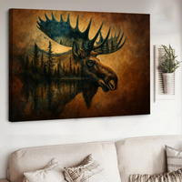 Moose Double Exposure Canvas Wall Art – Rustic Wildlife Lodge Cabin Decor, Nature-Inspired Hunting Gift