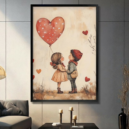 Romantic Kids Heart Balloon Canvas Wall Art