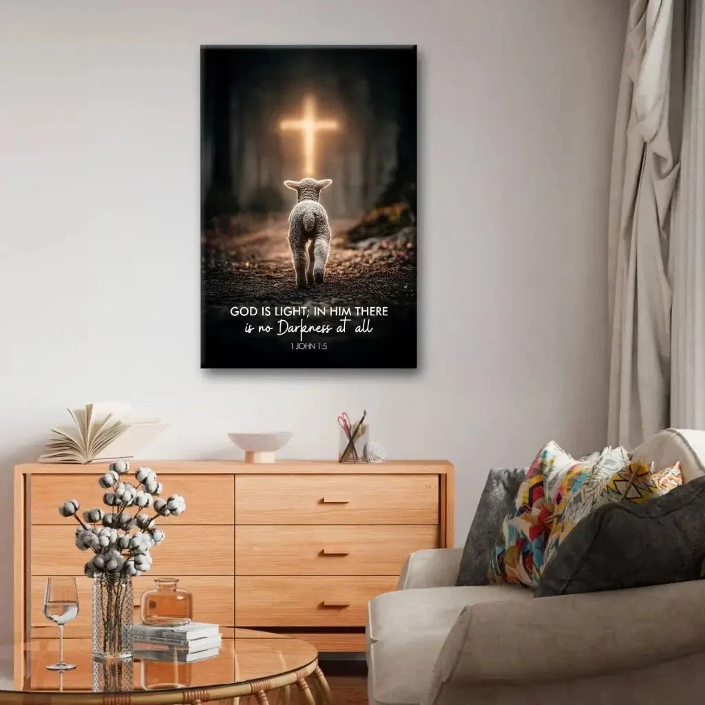 1 john 1 5 god is light lamb walking toward the cross canvas wall art