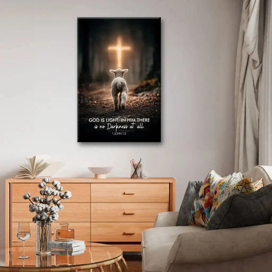 1 john 1 5 god is light lamb walking toward the cross canvas wall art