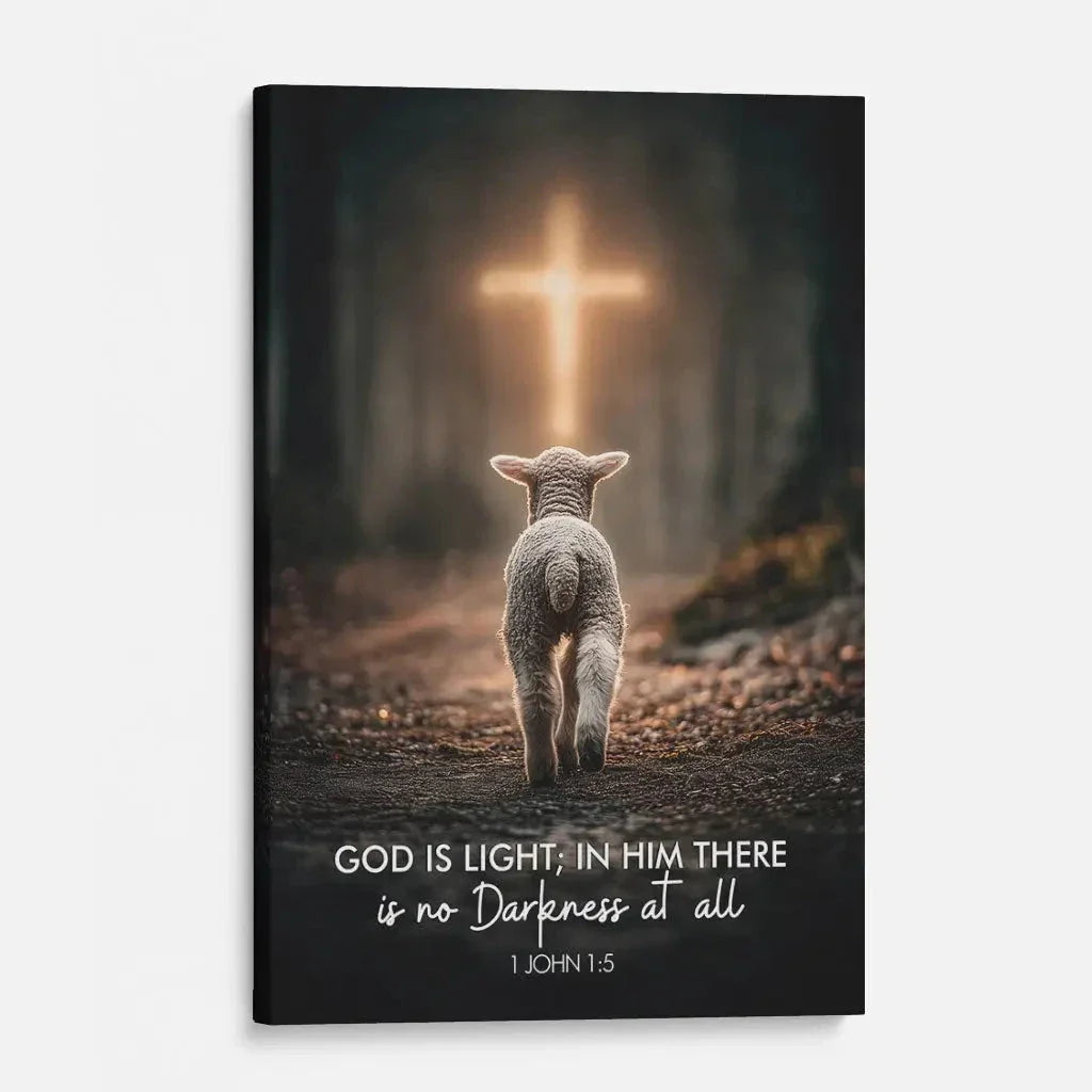 1 john 1 5 god is light lamb walking toward the cross canvas wall art (view 2)