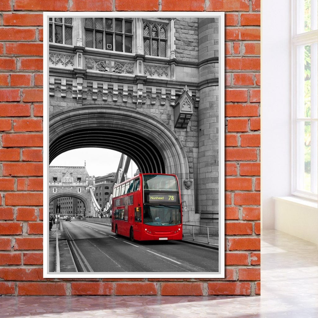 Red Bus Passing on the Tower Bridge Canvas Wall Art