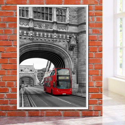 Red Bus Passing on the Tower Bridge Canvas Wall Art