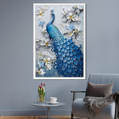 Blue Peacock Flower 1 panel Left Canvas Wall Art