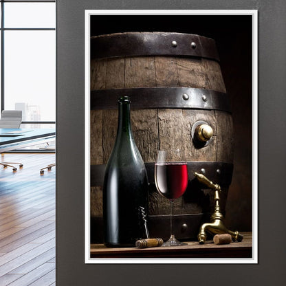 Wine Bottle and Barrel Canvas Wall Art