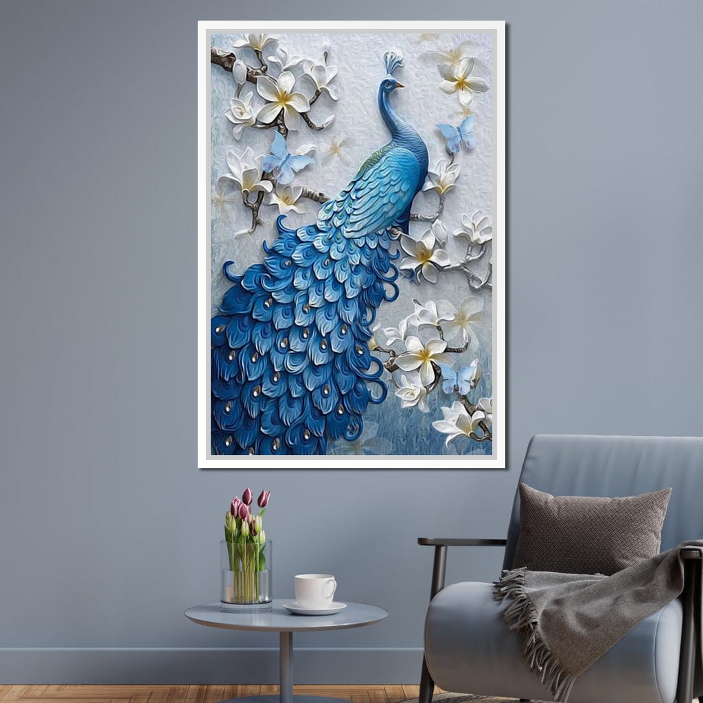Blue Peacock Flower 1 panel Canvas Wall Art