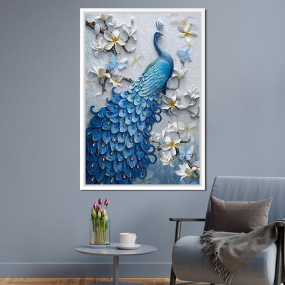 Blue Peacock Flower 1 panel Canvas Wall Art