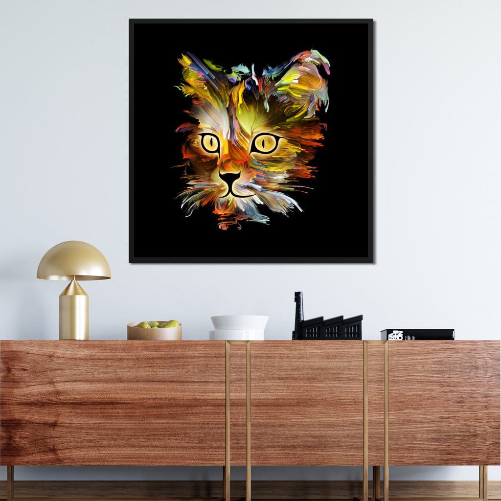 Colorful Cat on Black Background Canvas Wall Art