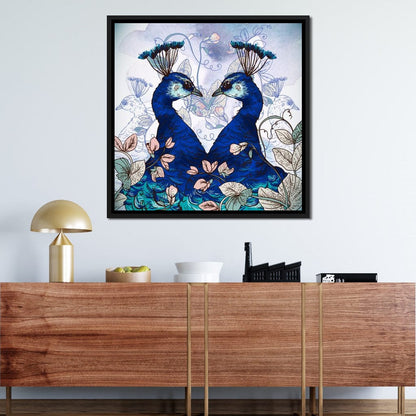 Blue Floral Peacocks Canvas Wall Art