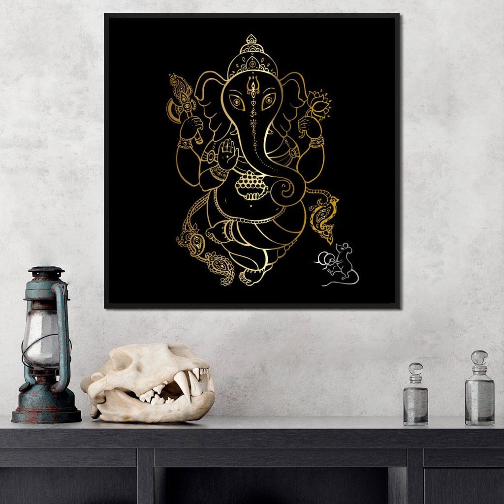 Golden Ganapati Canvas Wall Art