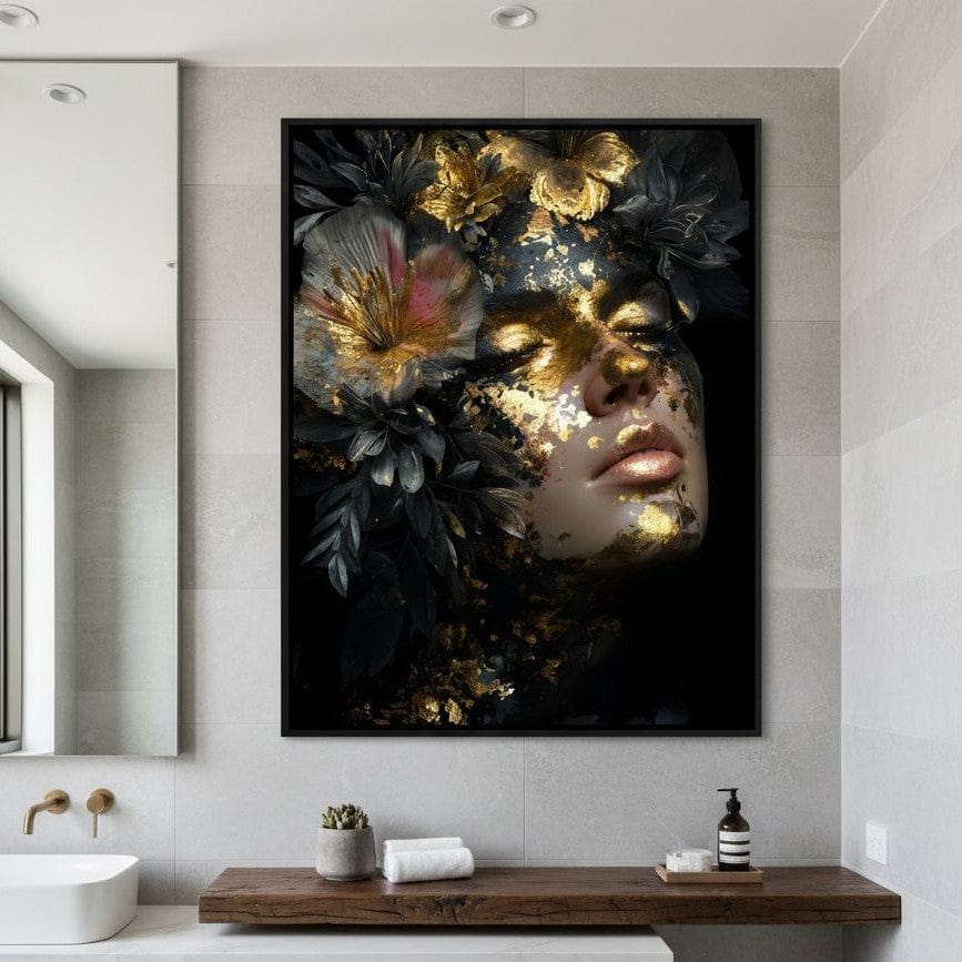 Golden Reverie Floral Visage Canvas Wall Art