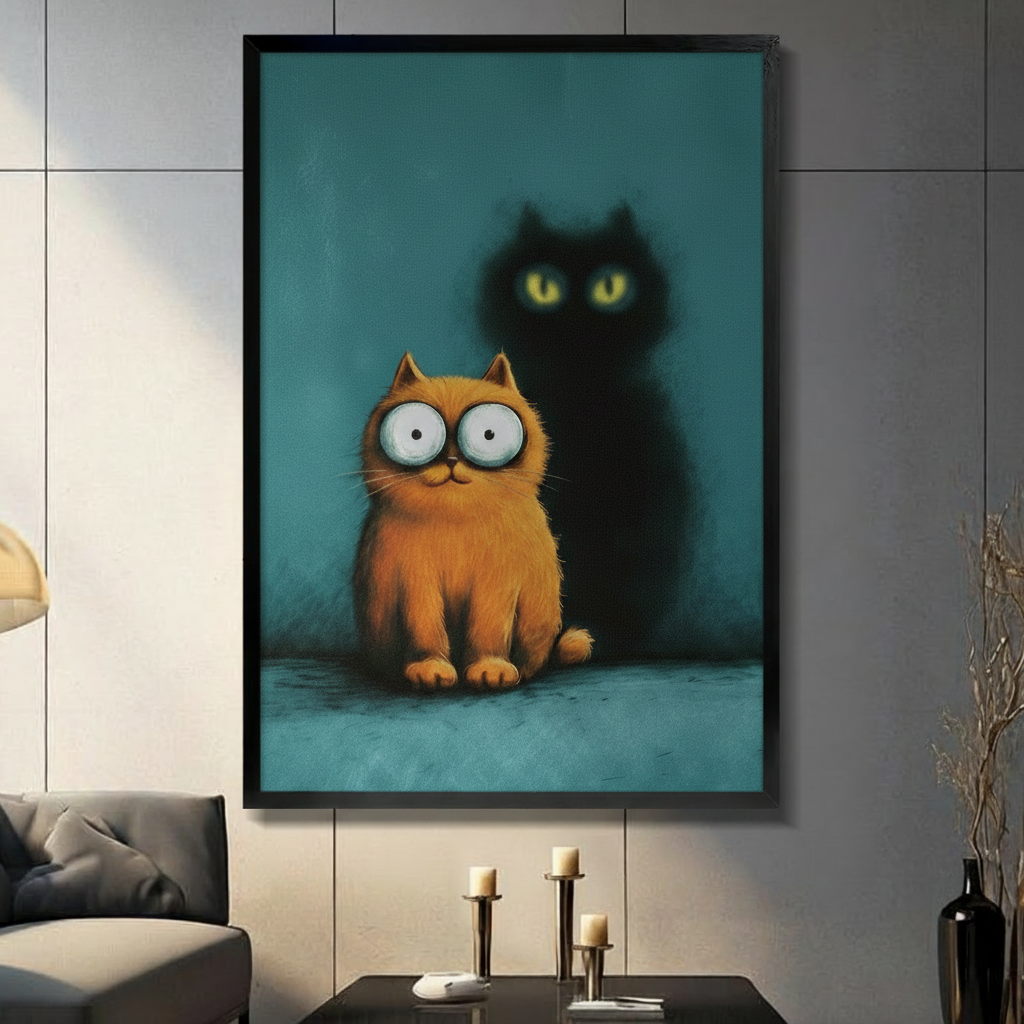 Funny Cat Shadow Whimsical Canvas Wall Art