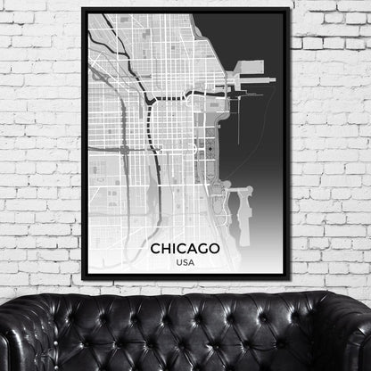 Map of Chicago, USA Canvas Wall Art