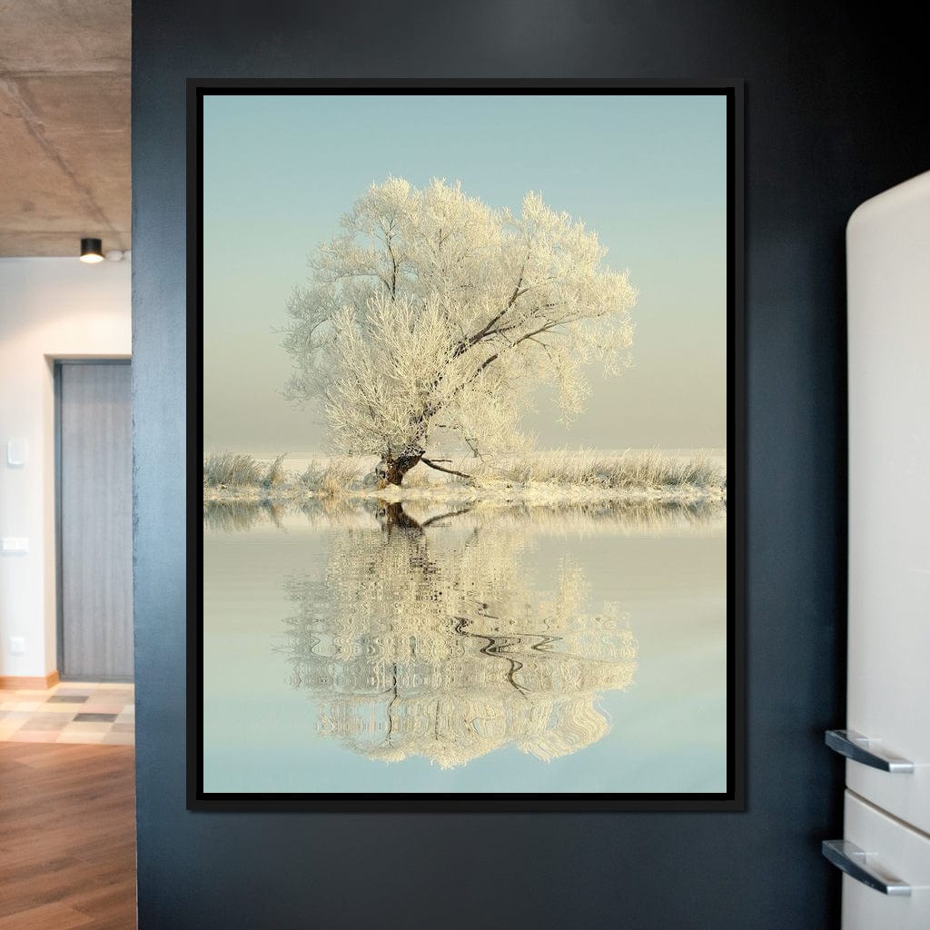 Winter Tree by the Lake Canvas Wall Art