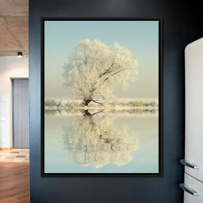 Winter Tree by the Lake Canvas Wall Art