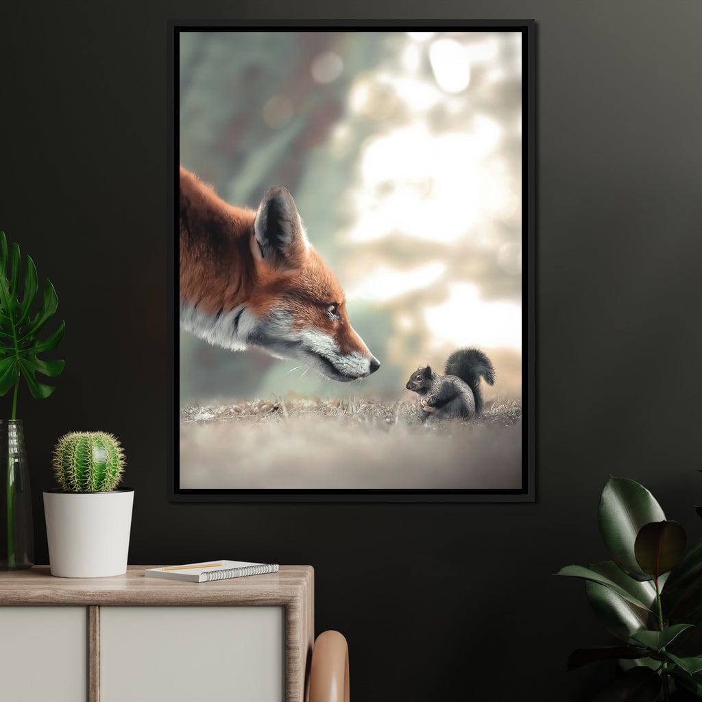 Fox Meets Squirrel Canvas Wall Art