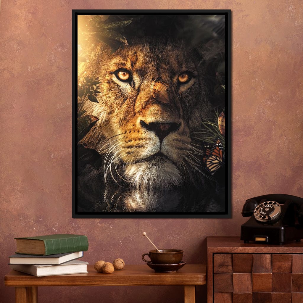 Lion Hiding Canvas Wall Art