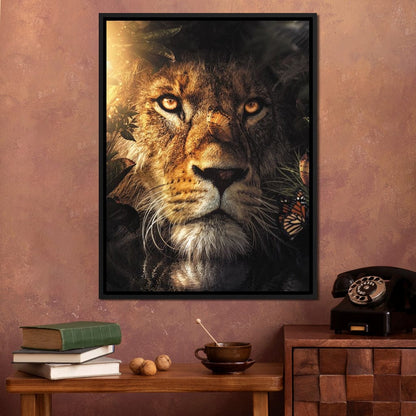 Lion Hiding Canvas Wall Art