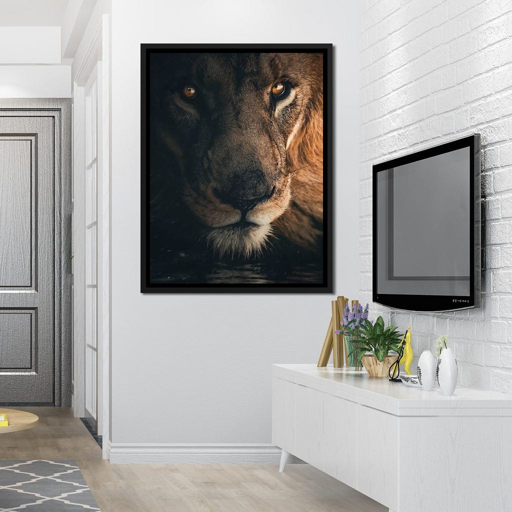 Lion Portrait Water Canvas Wall Art