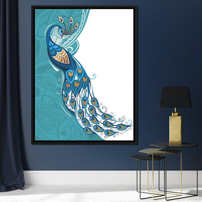Peacock on Turquoise & White Background Canvas Wall Art