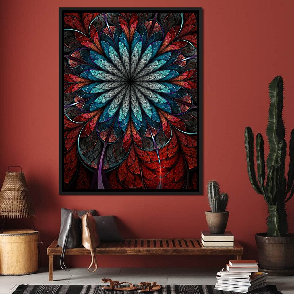 Red Shade Fractal Flower Canvas Wall Art