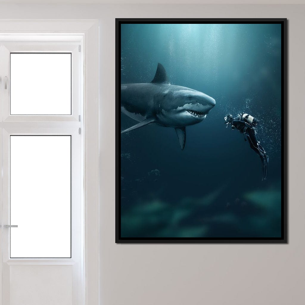 Shark Meets Diver Canvas Wall Art