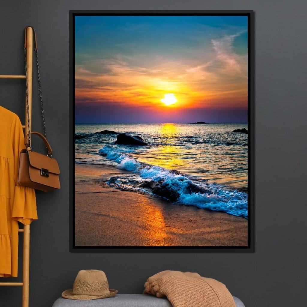 Black Sand Beach Sunset Canvas Wall Art