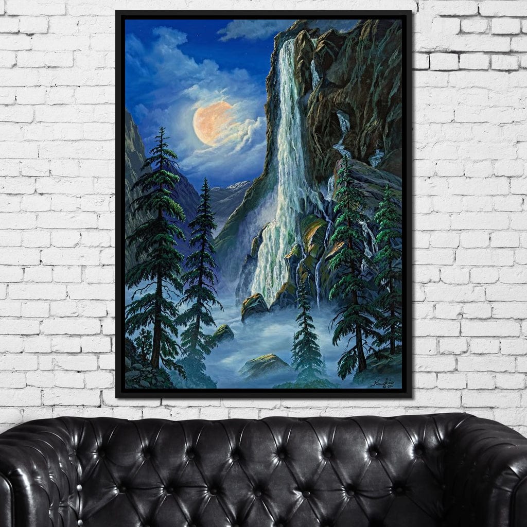 Moonlight Waterfall Canvas Wall Art