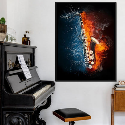 Fire & Water Saxophone Canvas Wall Art