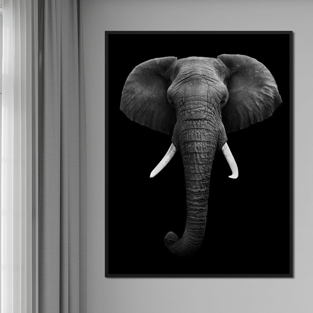 Black and White Elephant Face Canvas Wall Art