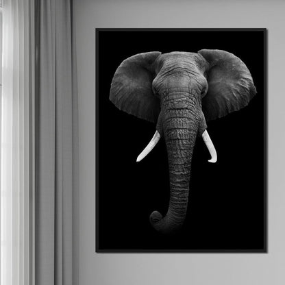Black and White Elephant Face Canvas Wall Art