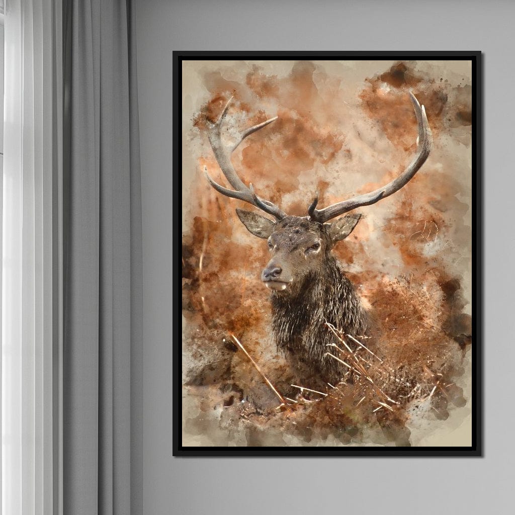 Red Deer Stag on Brown Background Canvas Wall Art