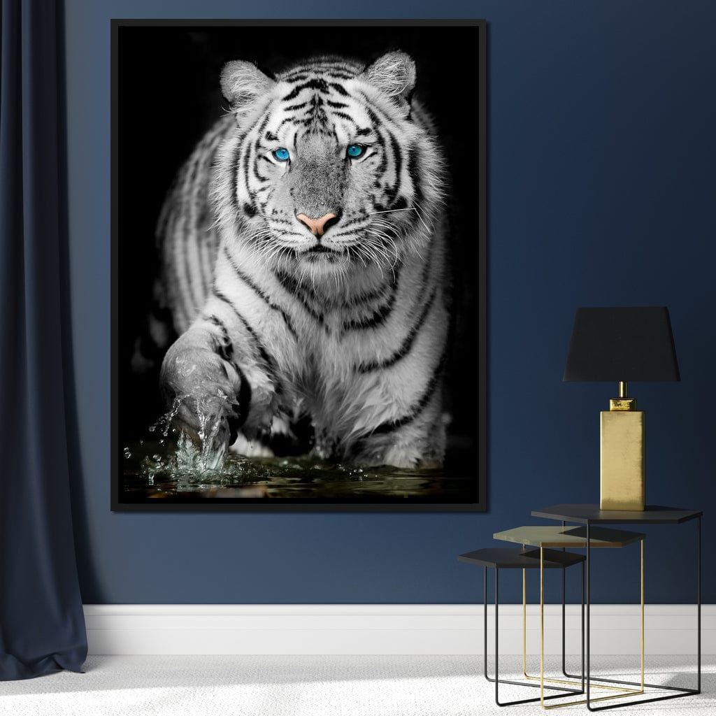 Blue Eyed Snow Tiger Canvas Wall Art