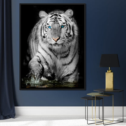 Blue Eyed Snow Tiger Canvas Wall Art