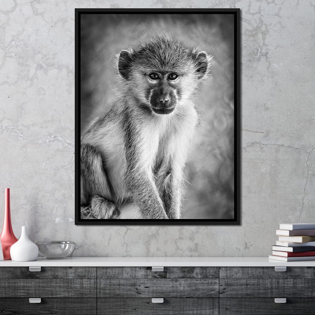 Monkey in Black & White Canvas Wall Art